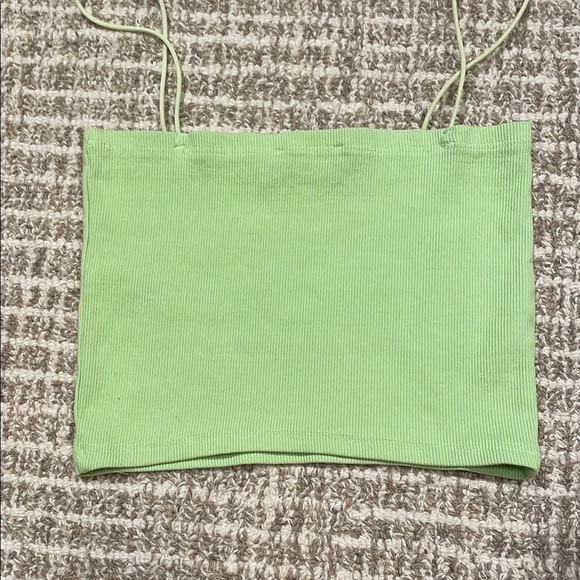 ZARA Green Ribbed Crop Top Sz Lg - Picture 2 of 4